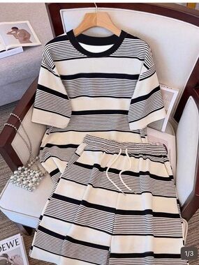Black and White Striped Women’s Short Set